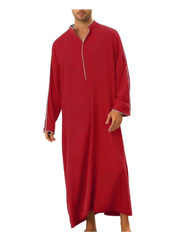 Middle Eastern Arab Long Men\'s Shirt Fashion V-neck Loose Jubba Thobe 2023 Spring Summer Muslim Male Casual Simple Robe