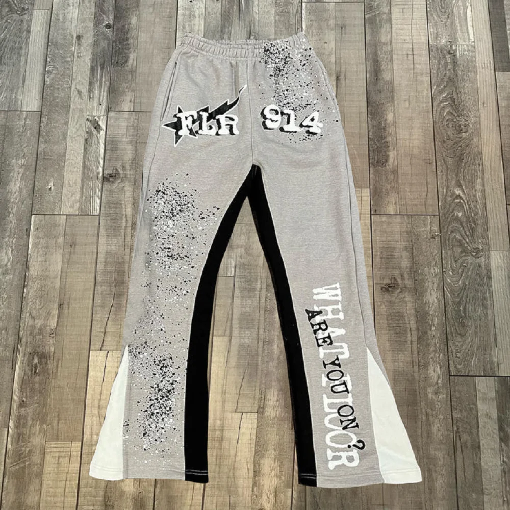 Y2k Flared Pants Hip Hop Men Loose 3D Print Trousers Casual Sweatpants Mid Waist Sporty Female Streetwear Vintage Flared Pants
