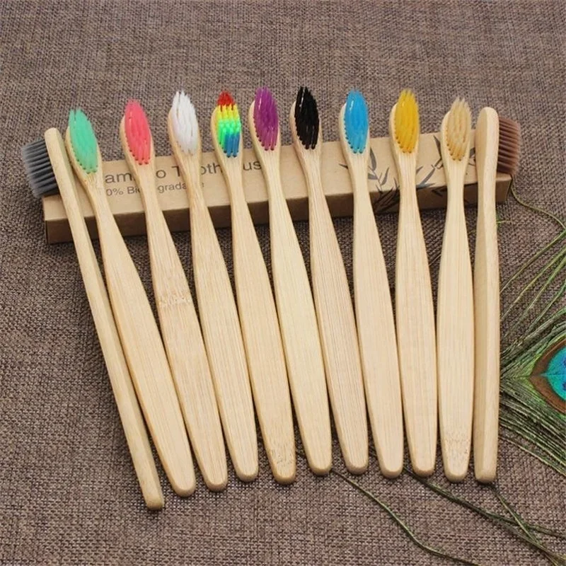 

10PCS Eco friendly Bamboo Toothbrush Soft Bristles Biodegradable Plastic-Free Oral Care Adults Toothbrush Bamboo Handle Brush