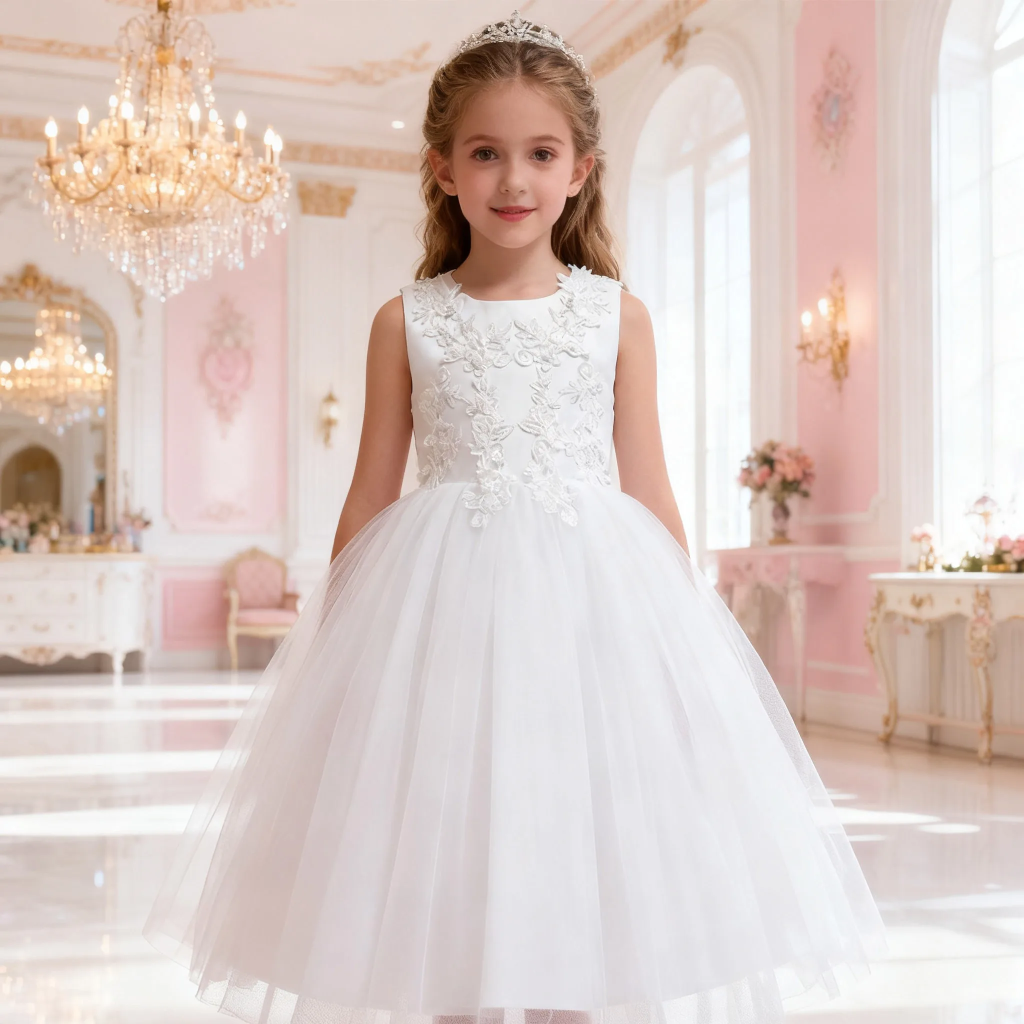 Teenage Grils Long Flower Bridesmaid Dresses For Children Wedding Prom Gown Girl Party Elegant Communion Evening Clothes 4-14Yrs