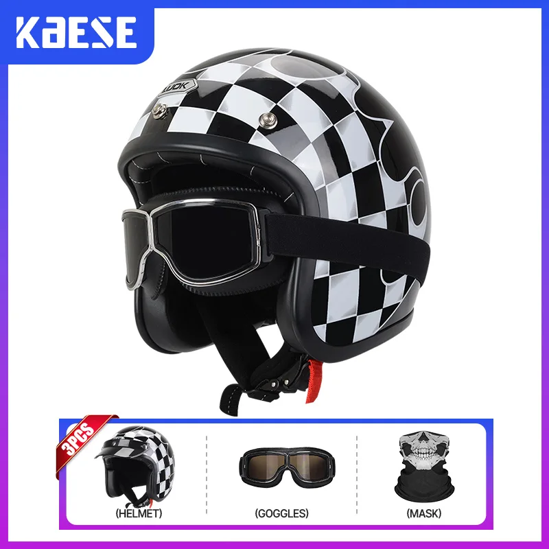 

DOT Motorcycle Open Face Helmet for Men 3/4 Half Helmet Vintage Four Seasons Unisex Low Profile Helmets Cascos Para Motos