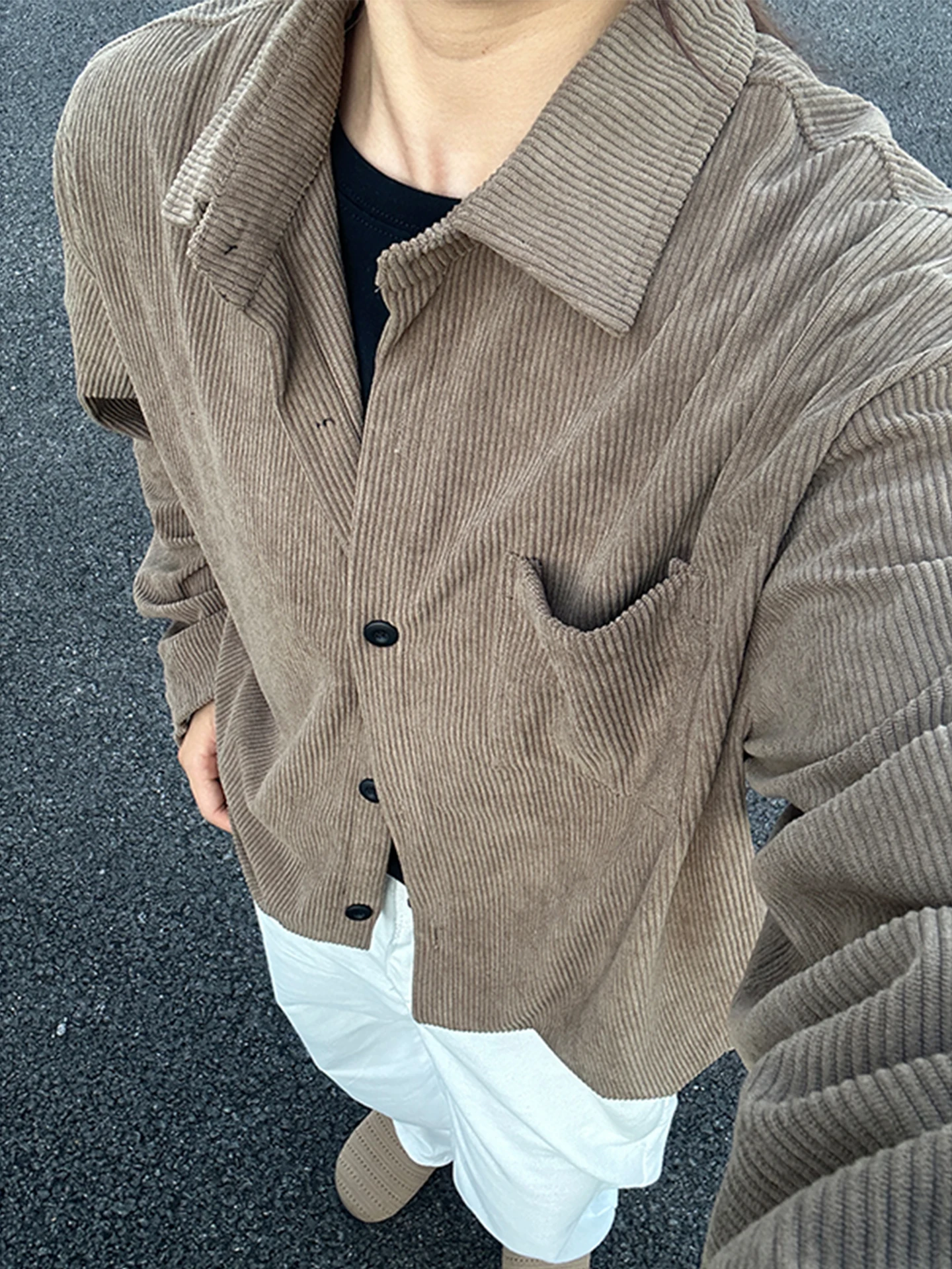 

American Sle Long Sve Corduroy irt Men's Casual Spring New Loose irt Jaet Youth Faion Ci Walk Polyester Fiber