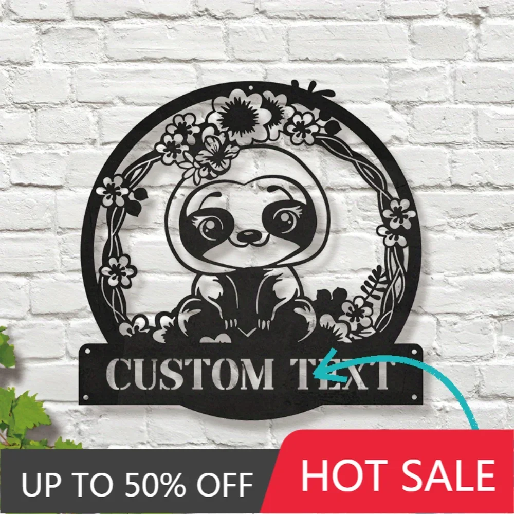 

Iron Art Decorative Painting Unique Customizable Metal Wall Decoration Personalized Sloth with Floral Design Easy to Hang for Fa