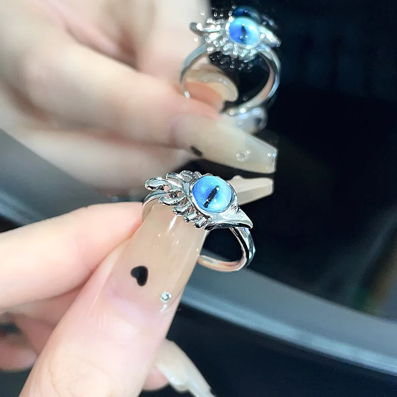 Retro Gothic Blue Evil Eye Rings For Men Women Unisex Punk Demon Dragon Claw Hip Hop Adjustable Finger Ring Aesthetic Jewelry
