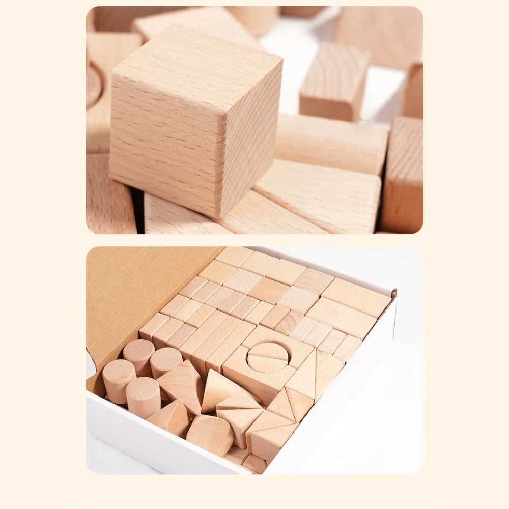 100 pezzi di blocchi di costruzione secchio di stoccaggio geometrico in legno naturale e coperchio selezionatore di forme per i più piccoli giocattoli educativi Montessori