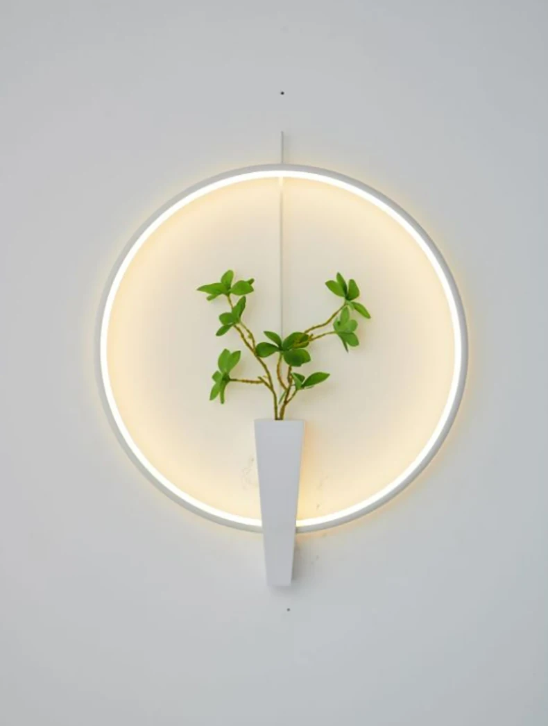 Aluminium Ring Wall Lamp 3000K White Black Without Plants