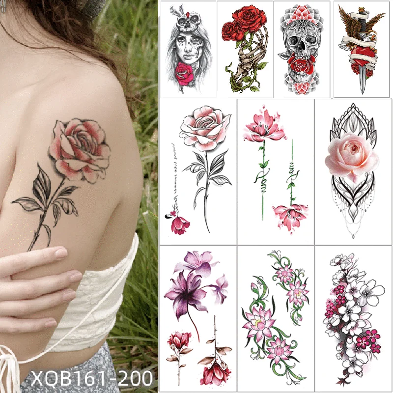 

Fashion Temporary Tattoos Sticker Rose Snake Beauty Tattoo Sticker Black White Waterproof Fake Tattoo Easy To Use Women Body Art