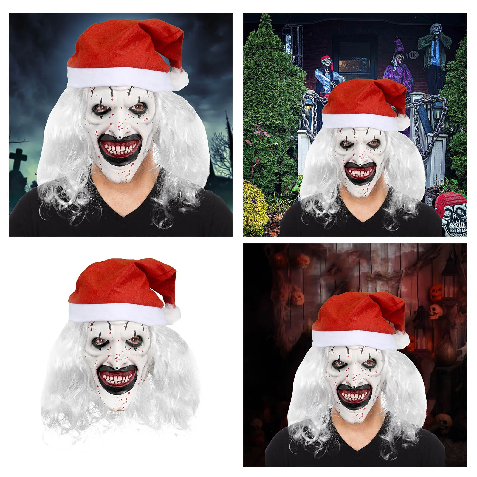 Interesting Hats Terrifying Halloween Terrorist Clown Mask, Creepy Killer Clown Half Face Mask, Horror Art With Hat Clown Mask