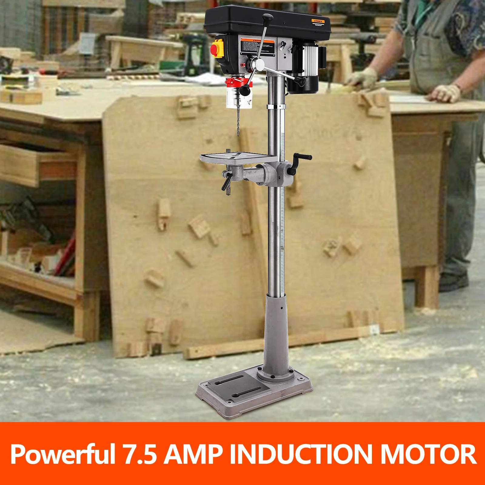 

13 in Floor Drill Press, 7.5 Amp 120V Pure Copper Motor, 0-45° Tilting Worktable, Tabletop Drilling Machine for Wood Metal