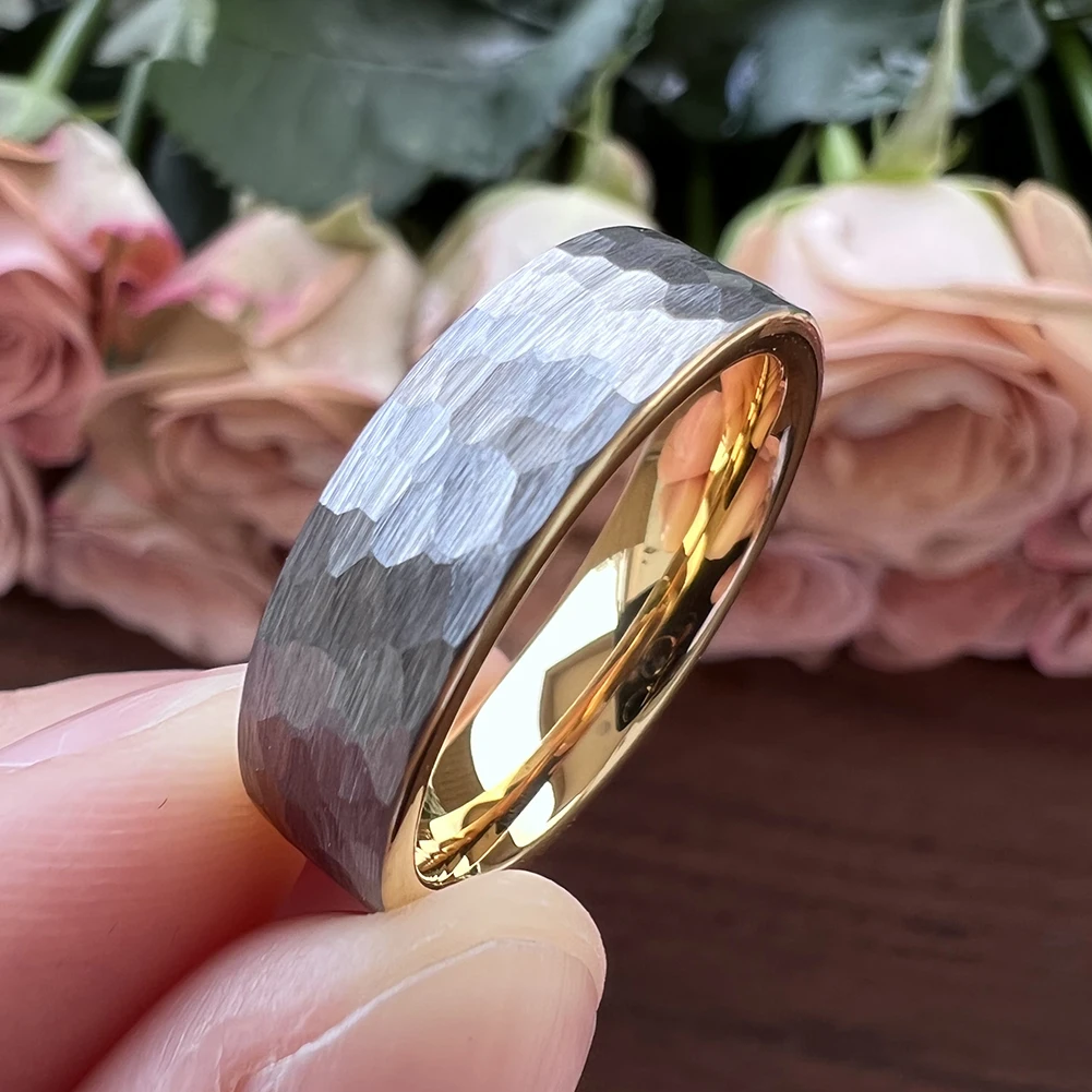 6mm Wolfram karbid ring vielfältig gehämmert für Männer Frauen Verlobung Ehering gebürstet fertig Komfort Passform – Detail 13