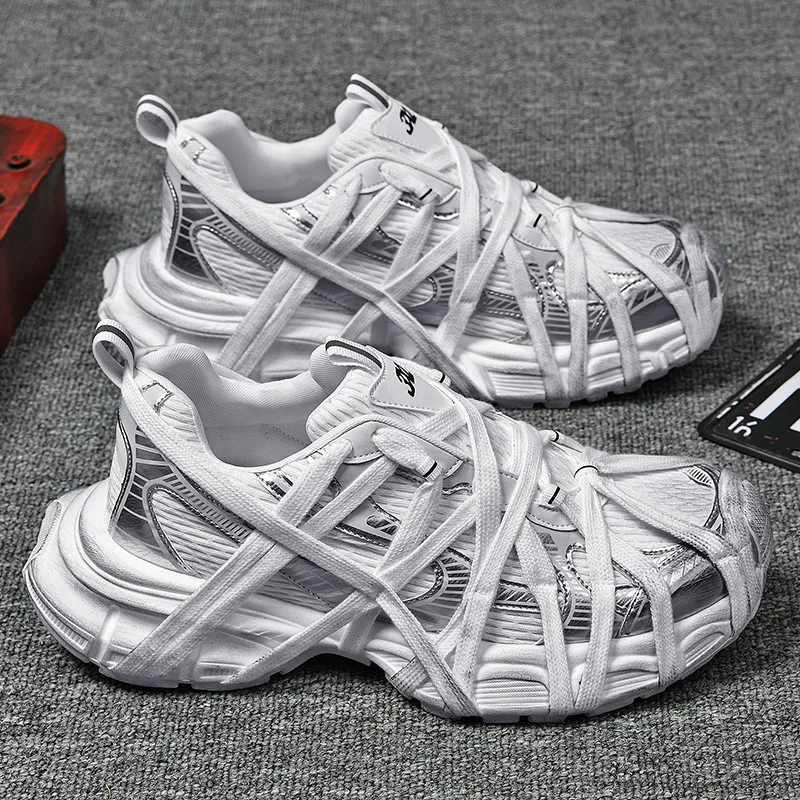 メンズレースアップストリートスニーカーニッチ厚いスプライシング混合色スポーツシューズ到着加硫靴パンク通気性女性