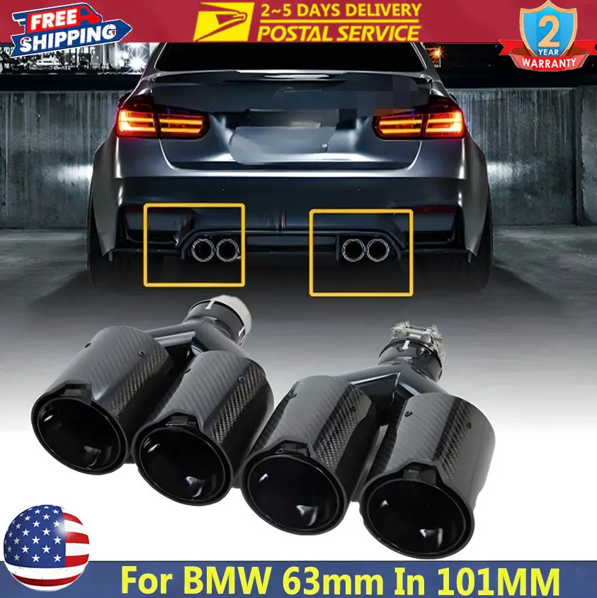 Carbon Fiber Tailpipe For BMW 63MM In 101MM Out Dual Exhaust Twin End Tips TailPipe Muffler Exhaust Pipe Tip Nozzle Exhaust Head
