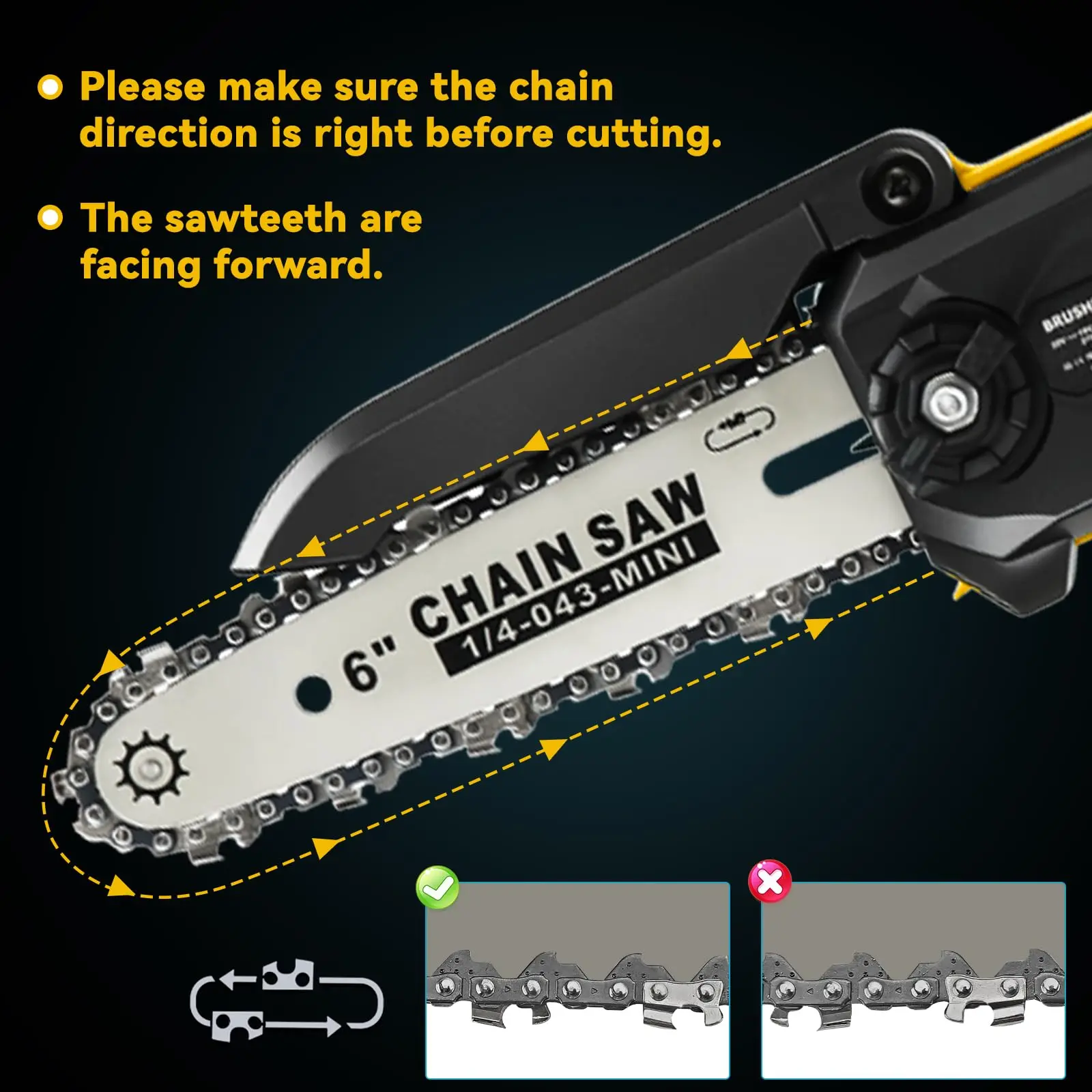 For DeWalt 20V Battery Brushless Mini 6‑Inch Cordless Chainsaw, Portable Electric Saw for Garden Trimming & Wood Cutting