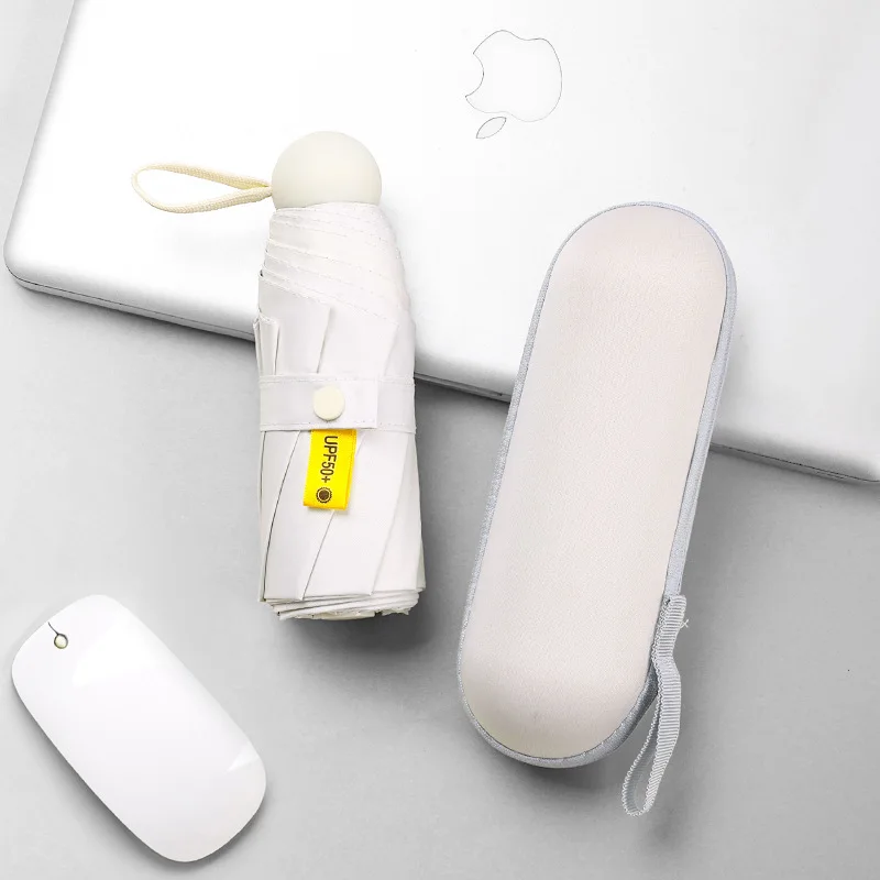 Travel Portable Capsule 5 Folding Umbrella 8 Ribs Thickened Black Glue Compact Sun Rain Dual Use UV Blocking Sunscreen Umbrella