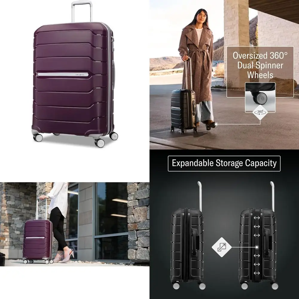 

Large Lightweight Durable Polypropylene Luggage with Dual 360° Spinner Wheels, TSA Lock, Airline Approved, Freeform Design for T