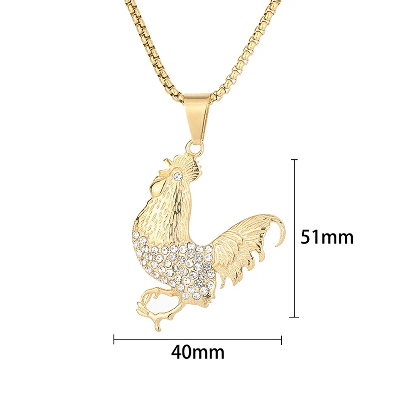 Hip Hop Bling Iced Out Stainless Steel Gallic Rooster Cock Chicken Pendants Necklace for Men Rapper Jewelry Gold Color