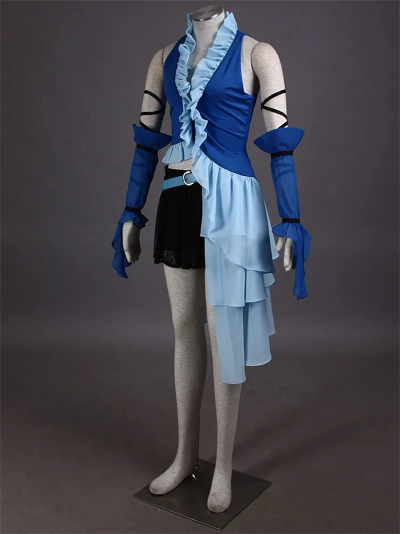 Anime Game Final Fantasy X Yuna and Lenne Song Cosplay Costumes Blue Dress Women's Suit Halloween Costume