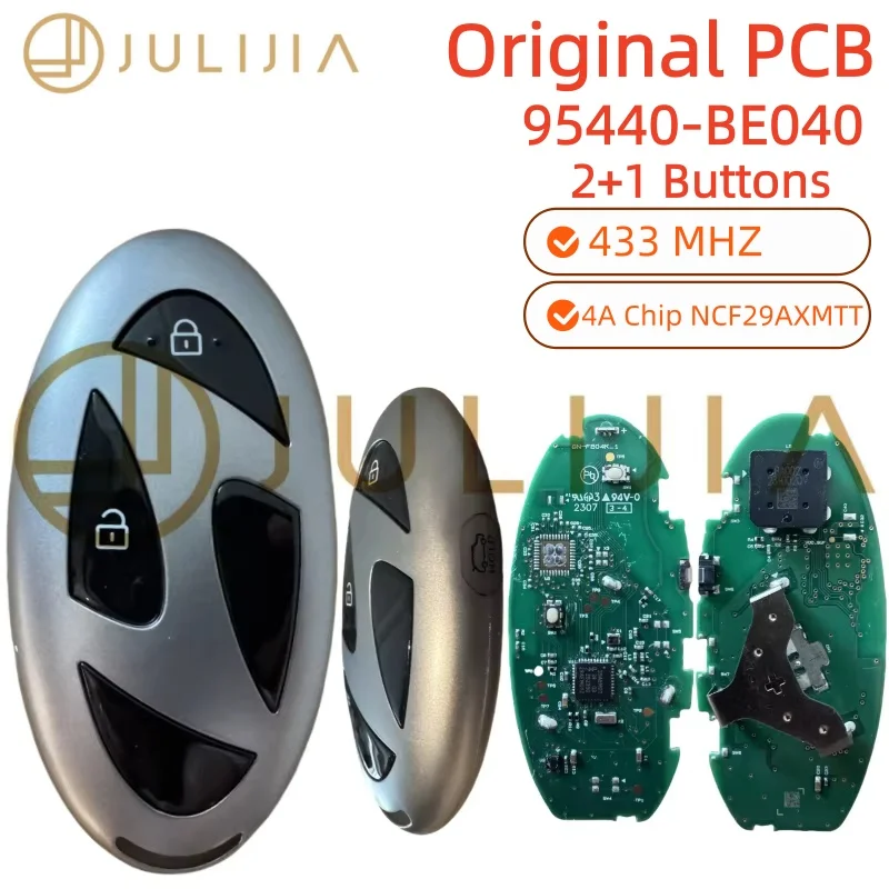 JULIJIA For Hyundai Kona ID 4A Chip 2024 Genuine PCB Smart Remote Key 433MHz After Market Key Shell 3 Buttons 95440-BE040