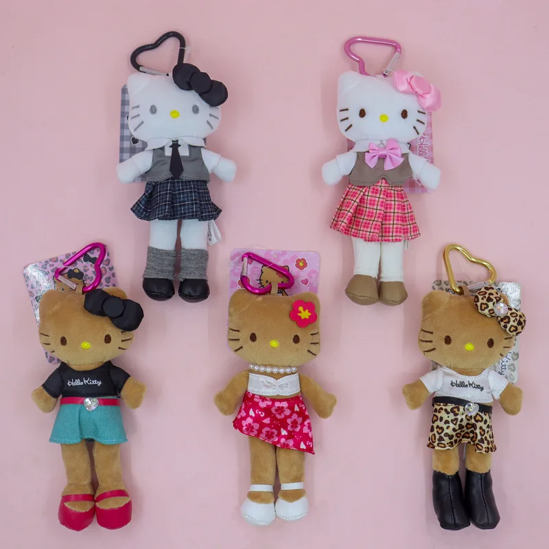 Kawaii Cartoon Hello Kitty Long Leg Plush Toys Keychain Black Skin Leopard Pattern Doll Backpack Pendant Friend Birthday Gift