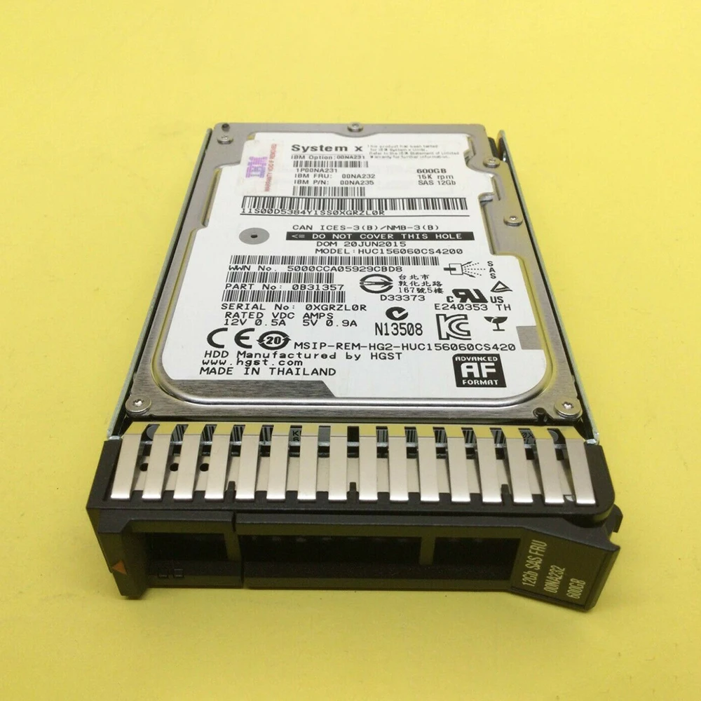 

00NA231 00NA232 For IBM Hard Disk G3HS X3650M5 X6 600G 15K SAS 2.5" 12G 0NA231 0NA232 HDD
