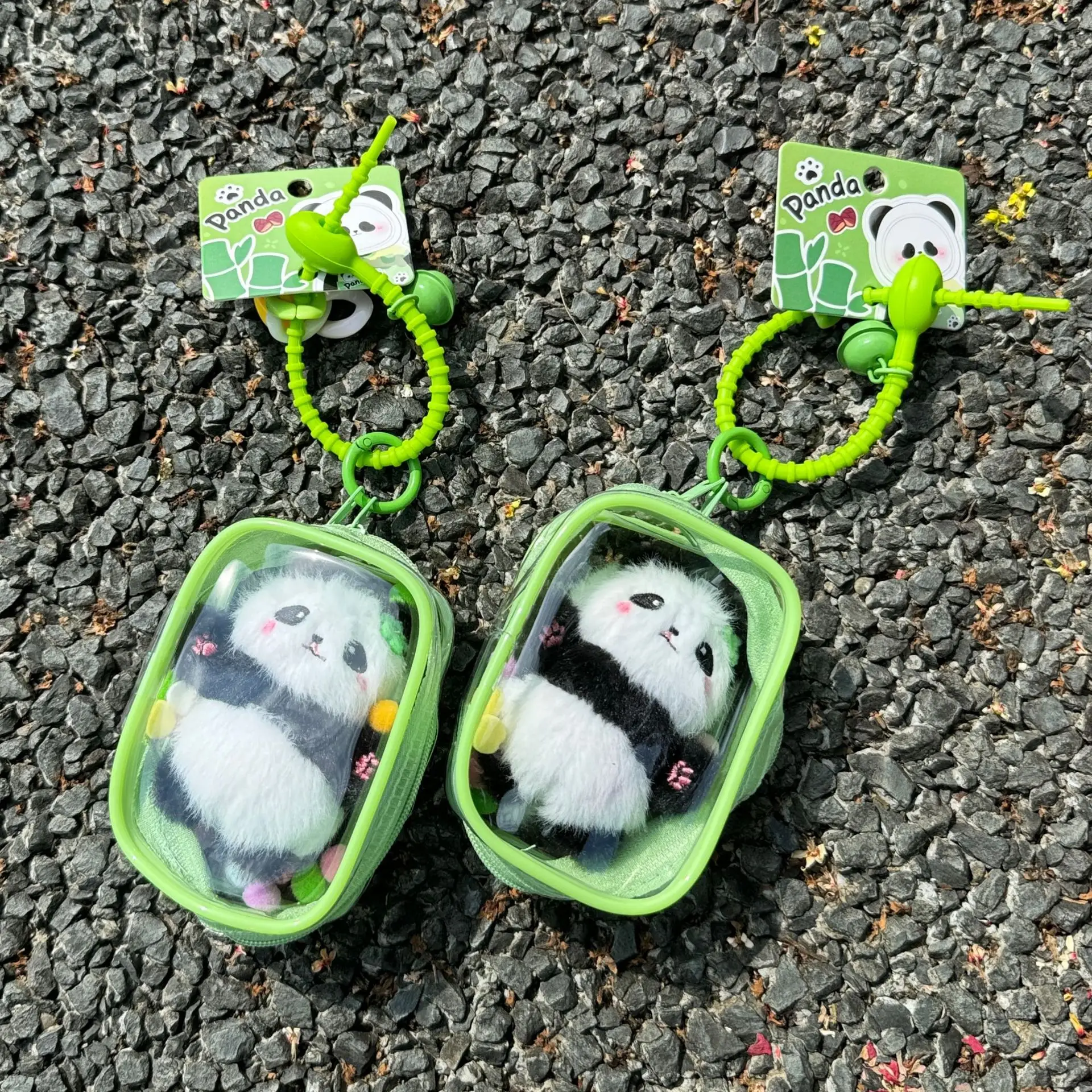 Cute Transparent Panda Bag Keychain Pendant Plush Toy Animal Keyring Backpack Car Hanging Doll Accessories Ornament Gifts