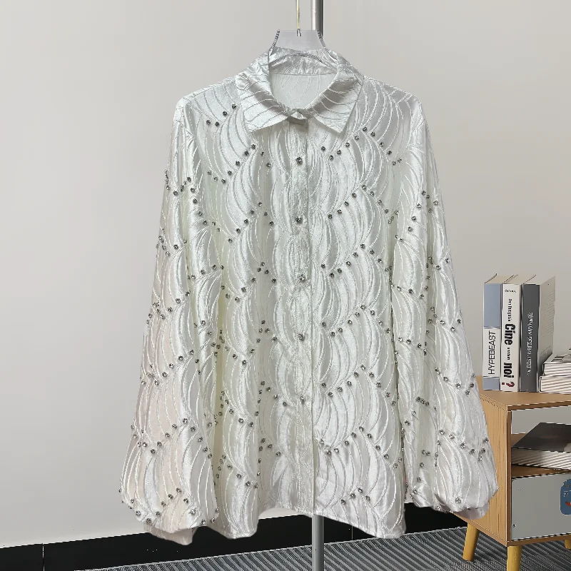 Black,Korean,Style,Loose,Blouse,Fashion,Sexy,Cardigan,Button,Shiny,Diamonds,Women,Shirt,Flare Sleeve,Casual,Tops,New,4121807