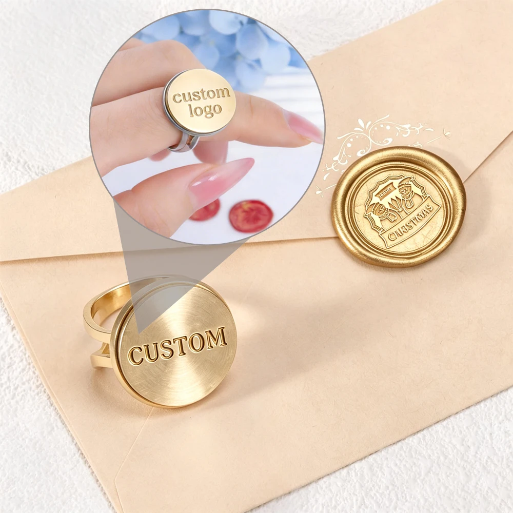 DIY Signet Ring Stamp Custom Logo Personalized 16/18/20mm Design Ring Wedding Wax Seal Stamp for Valentine's Day Handmade Gift