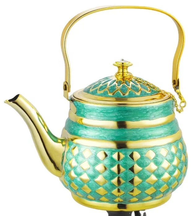 Hot Sale Arabic Stainless Steel Turkish Teapot Diamond Pattern Gold Colored Eco-Friendly High Metal Novelty Coffee Drinkware Box