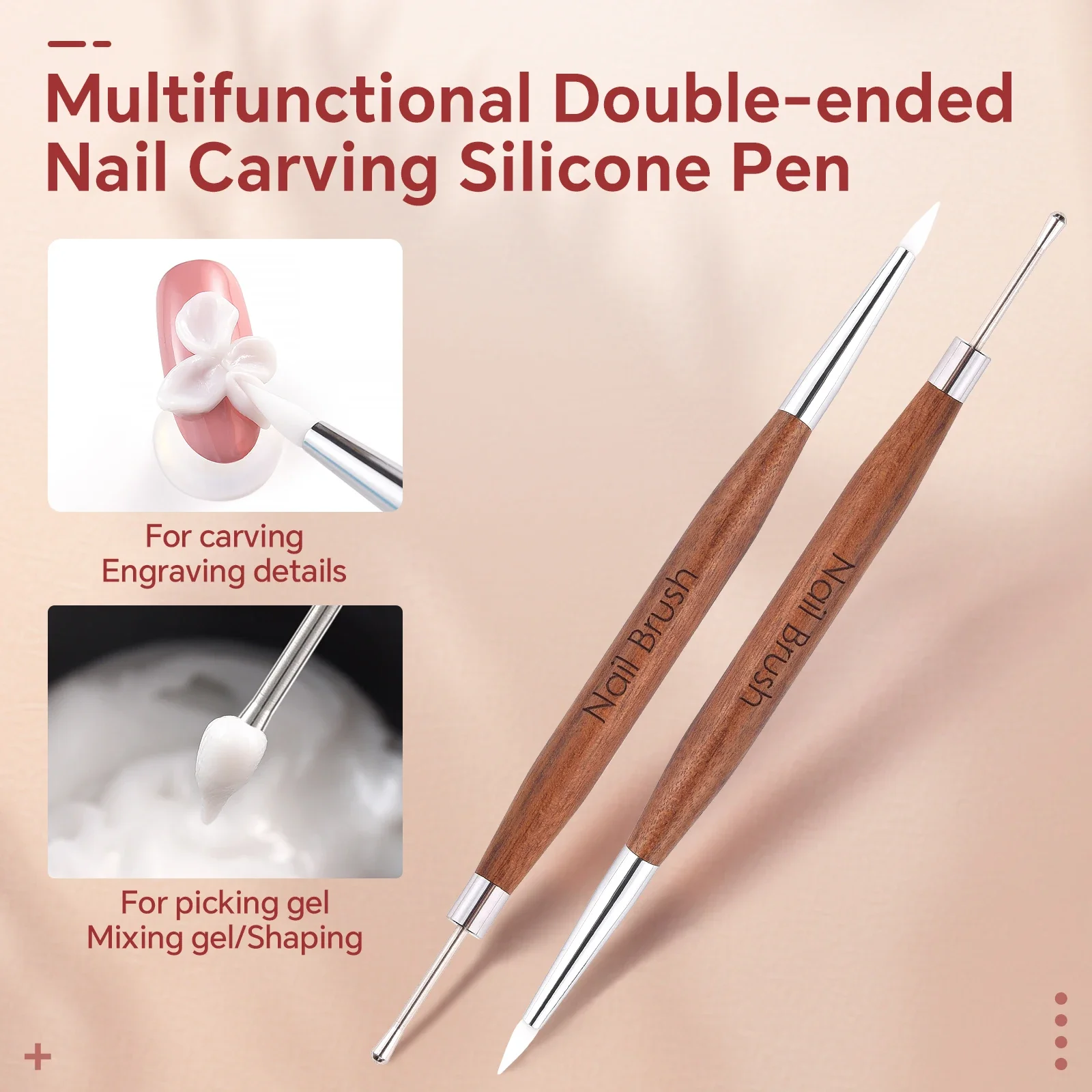 

16*1cm Nail Art Carving Flower Silicone Pen DIY Painting Sculpture Gel Nail Brush Multifunctional Double-ended Carved Pen