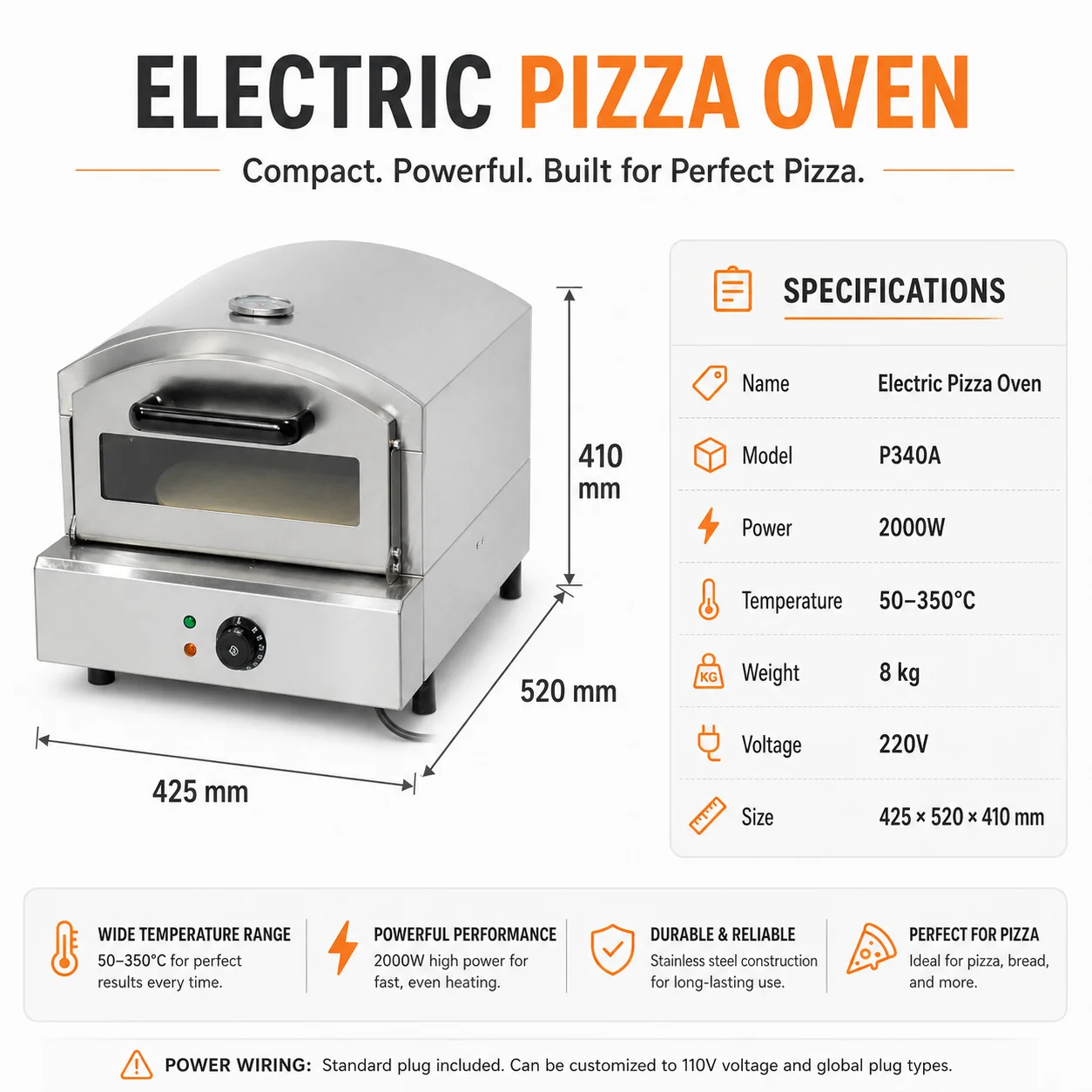 Elektryczna pizzera ze stali n – Commercial Kitchen Oven recenzja i cena