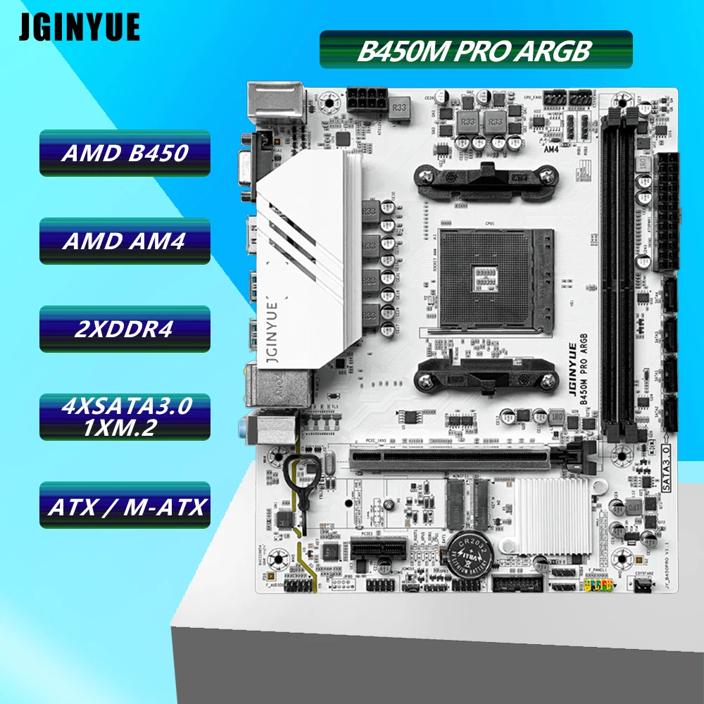 

JGINYUE B450M PRO Motherboard AMD Processor Dual-channel DDR4 Memory AM4 Mainboard M.2 NVME (Supports Ryzen 5500 5600 5600G CPU)
