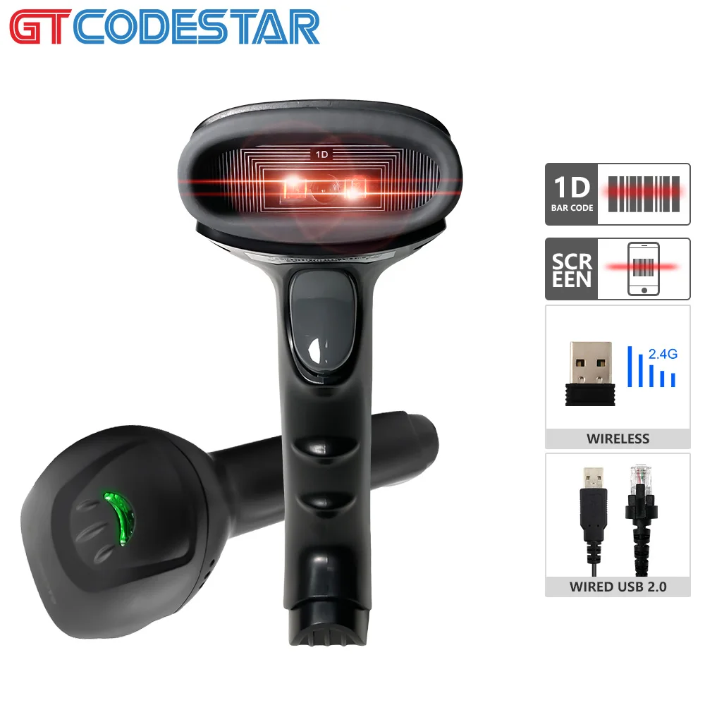 GTCODESTAR Handheld CCD Barcode Scan Gun 2.4G Barcode Reader 1D Wireless Barcode Scanner Plug and Play for Inventory Scanning