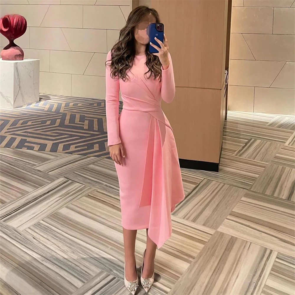 

Jiayigong High Quality Fold Sheath Evening Gown Formal Elegant Pink O-Neck New Party Dresses For Women 2023