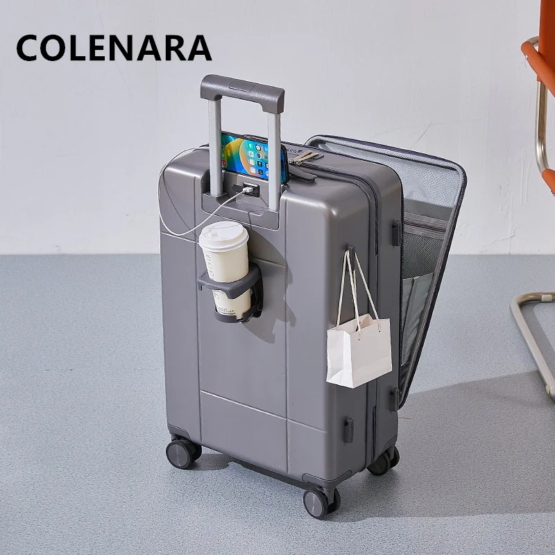 Colenara Usb Oplaadbare Bagage Voor Opening Instap Case Abs + Pc Trolley Case 20 "22" 24 "26" 28Inch Met Wielen Rollende Koffer