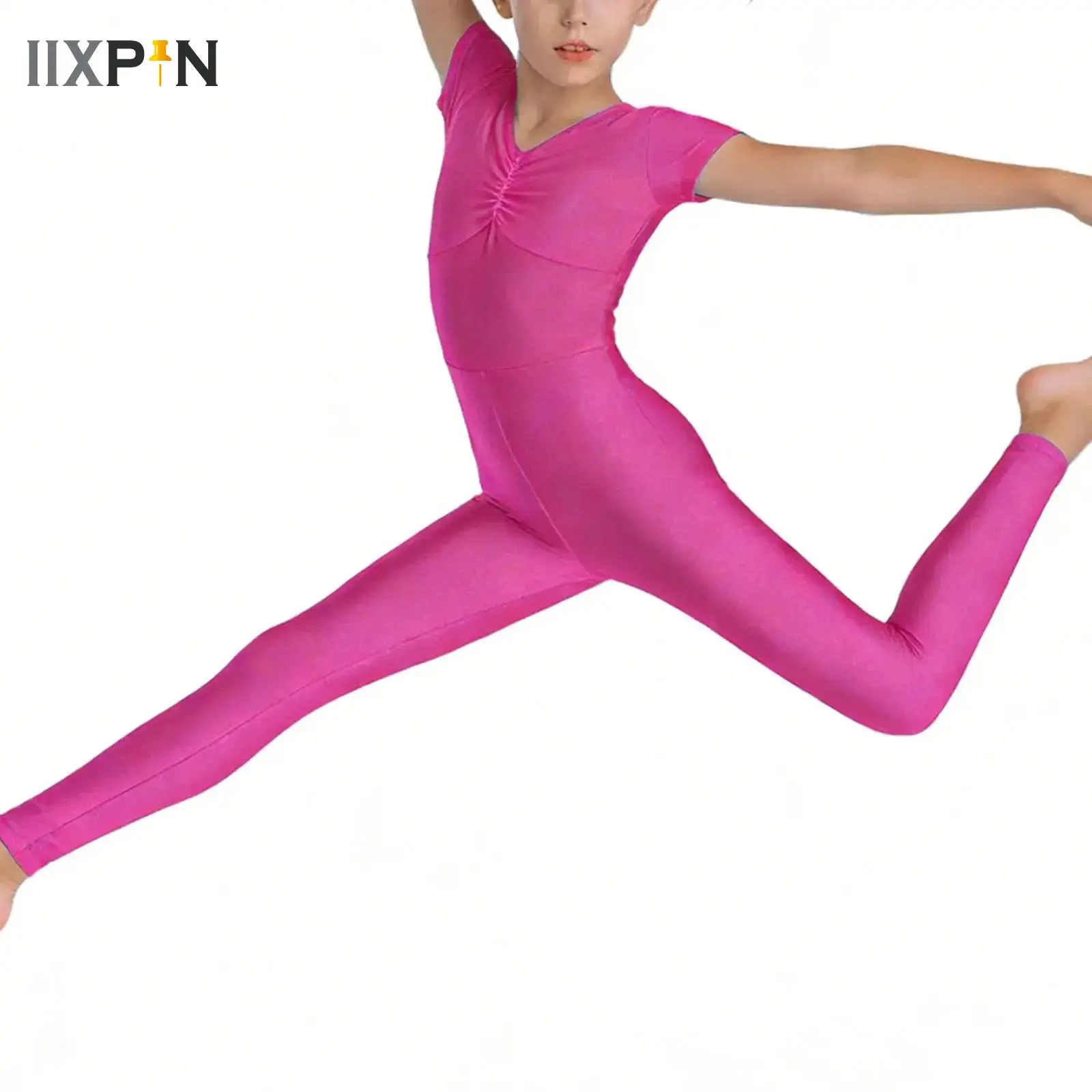

Kids Girls Full Body Leotard Ballet Jersey Gymnastics Figure Skating Unitards Costume Sheer Mesh Full Body Bodysuit Sportswear