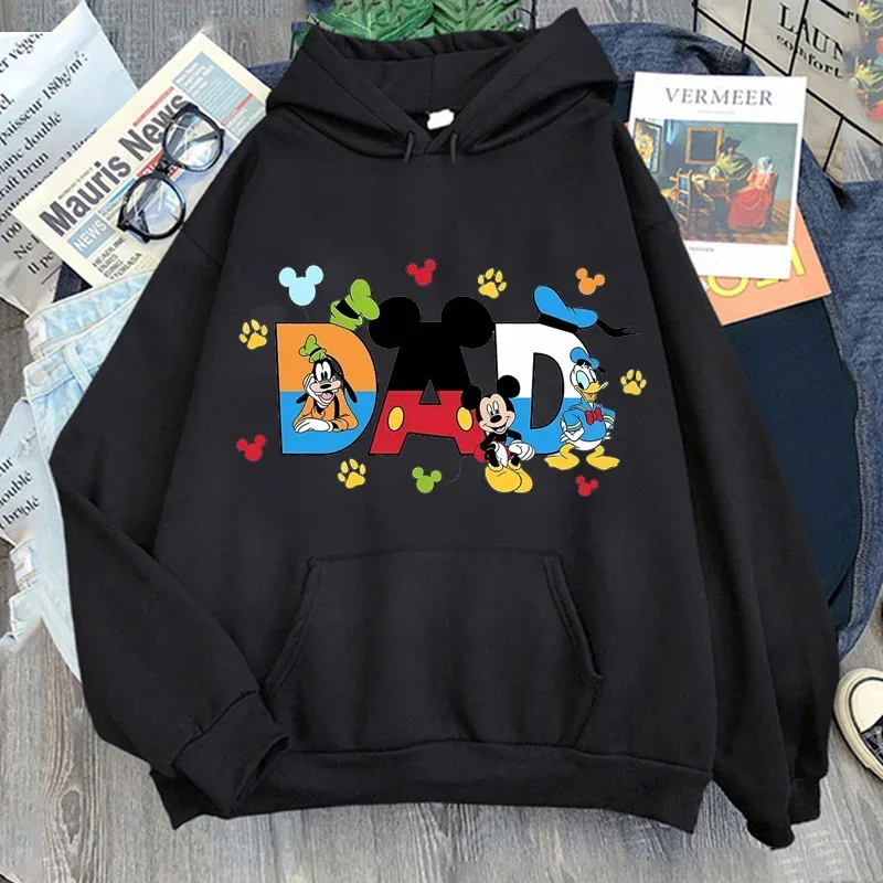 Disney Cartoon  DAD MOM Letters Graphic Hoodies Fashion Women Casual Hoodies Autumn Winter Harajuku Tops Simple Sweatshirts