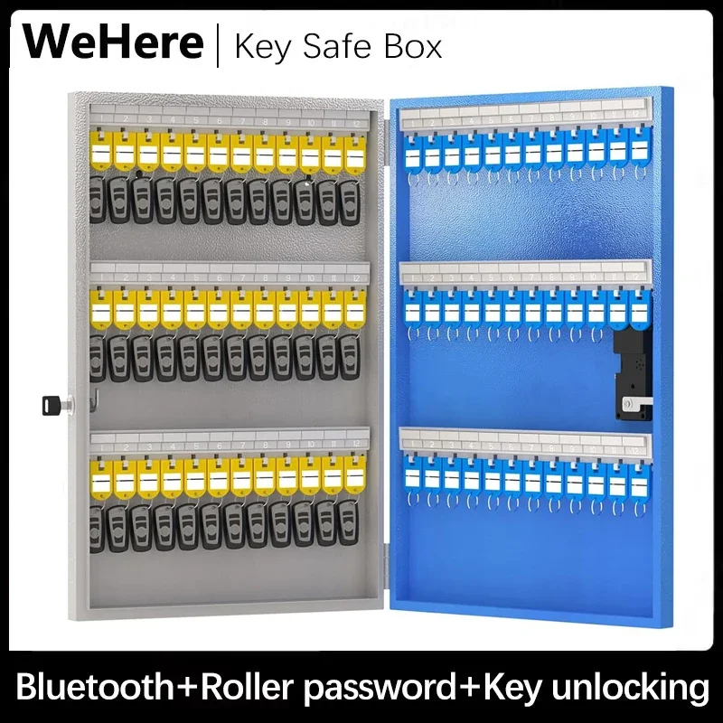 WeHere 72 Key Lock Box, Intelligent Wall Mounted Key Storage Cabinet,OTP/APP Bluetooth/fixed Code Unlocking Key Management Safe