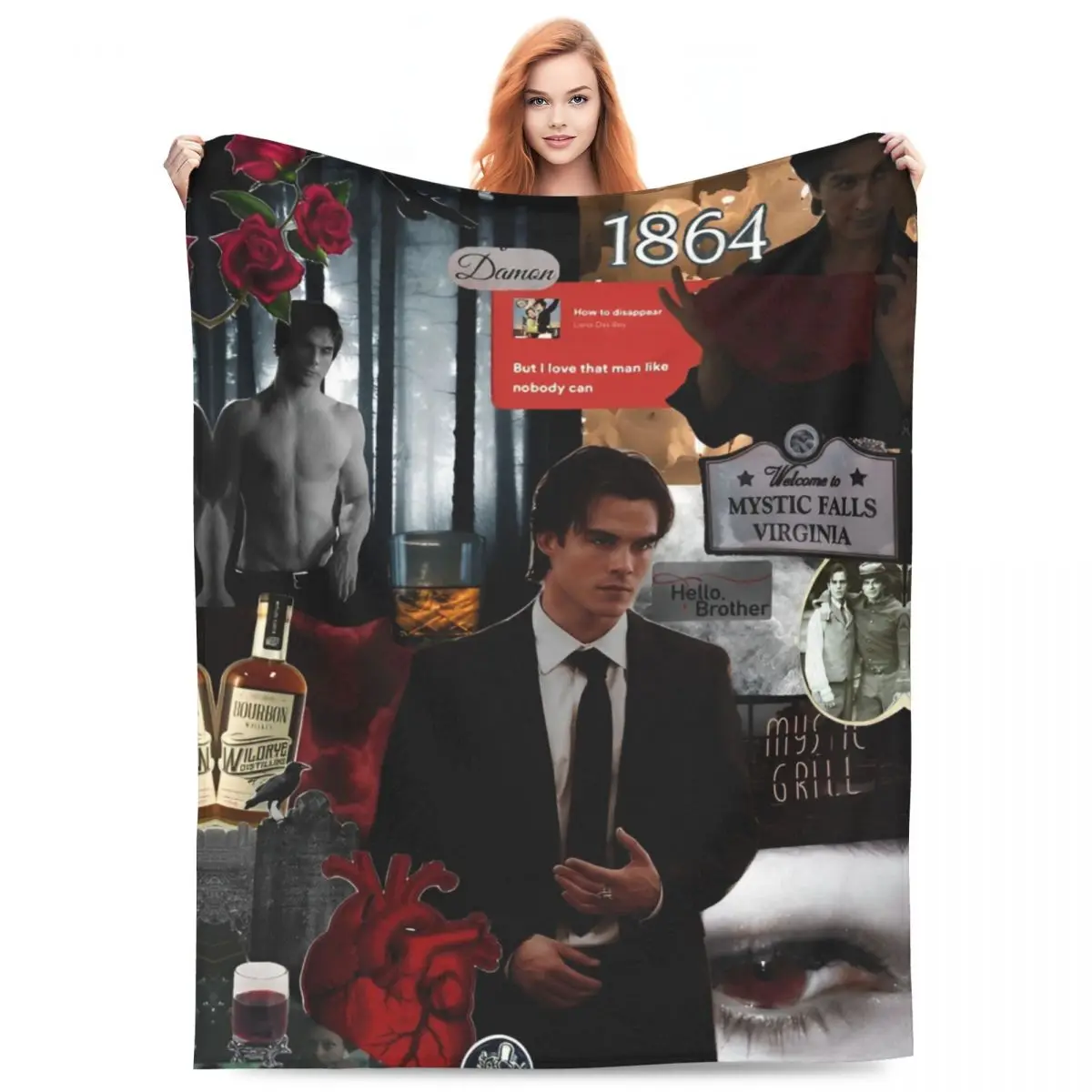 Damon Salvatore 1864 Fleece Throw Blanket The Vampire Diaries Blankets for Bedding Car Lightweight Thin Bedspread