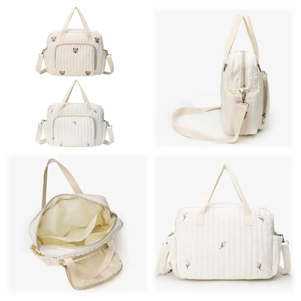 

Стеганая универсальная сумка-тоут с медведем/цветом, многофункциональная дорожная сумка для подгузников, сумка через плечо с регулируемым ремешком, сумка для подгузников