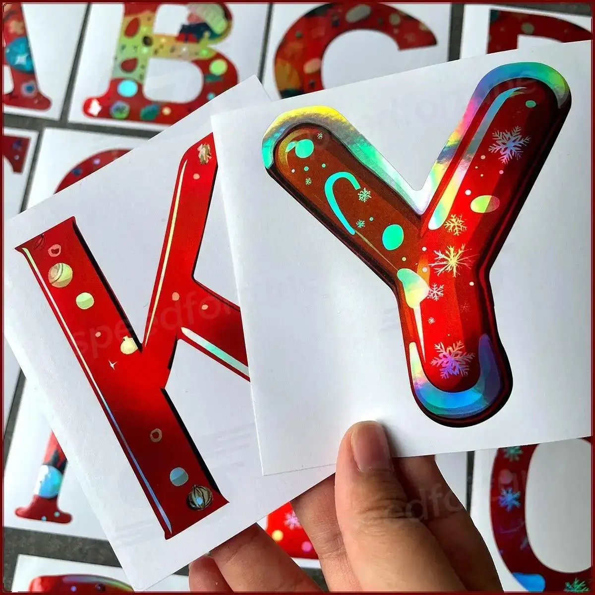 2pcs 2D Flat Christmas A‑Z Capital Letter Vinyl Sticker, Waterproof Decal For Luggage Laptop Mailbox Car Decor, Holiday Gift