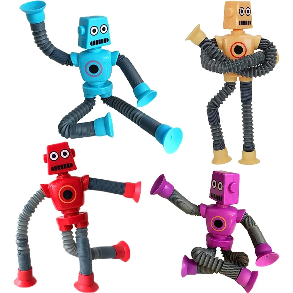 4Pcs Telescopic Suction Cup Robot Toy Coolest  Pop Tubes Stress Relief Sensory Toys  Party Favors for Girl Boys Gifts