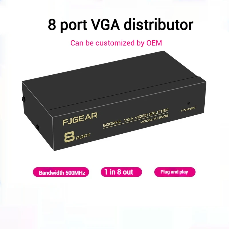 Divisor Vga de 500 MHz 1 entradas e 8 saídas para exibição multitela sem emenda com divisor Vga de transmissão de longa distância de 30 M