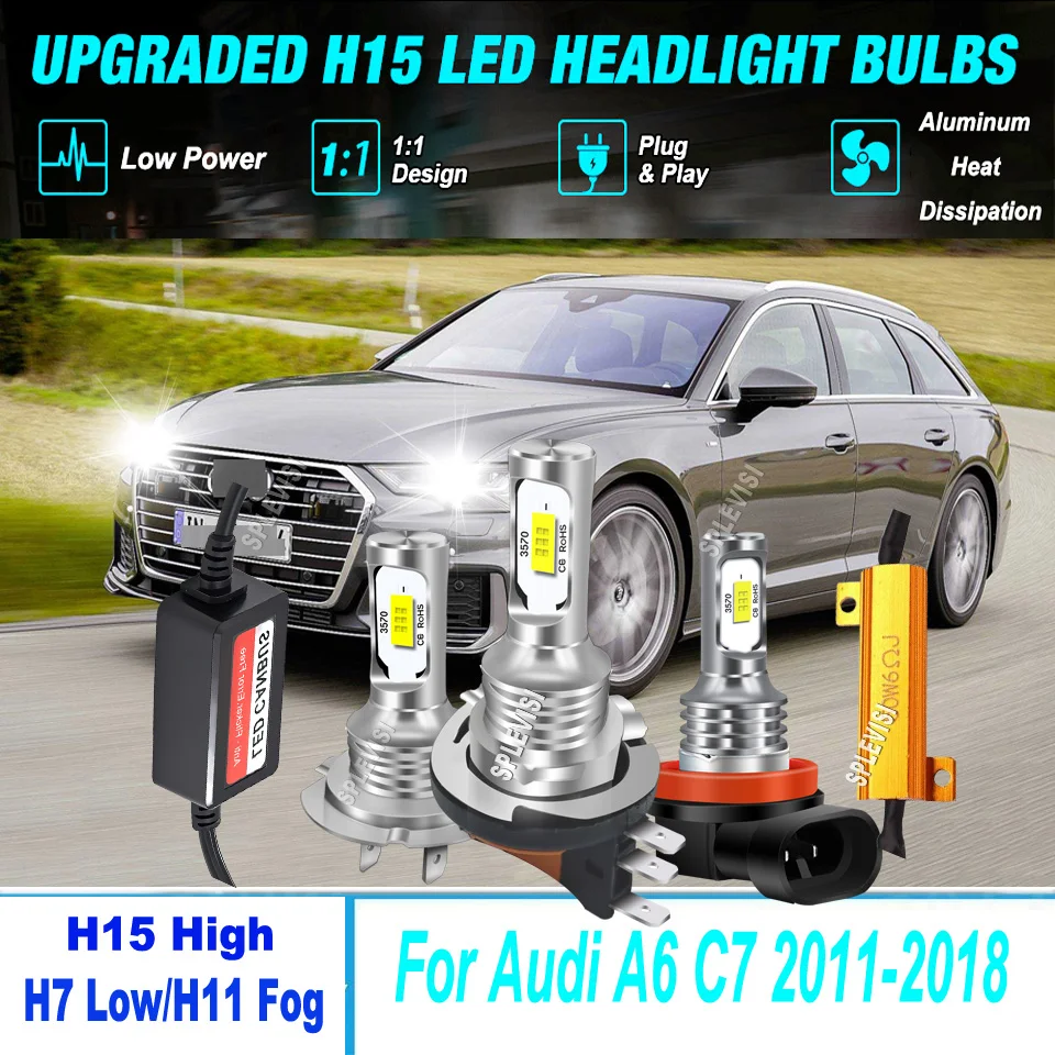 LED White CSP Headlamp Hi/Low Beam Fog Light 360 degree illumination Canbus Ready Kit For Audi A6 C7 2011 2012 2013 2014-2018
