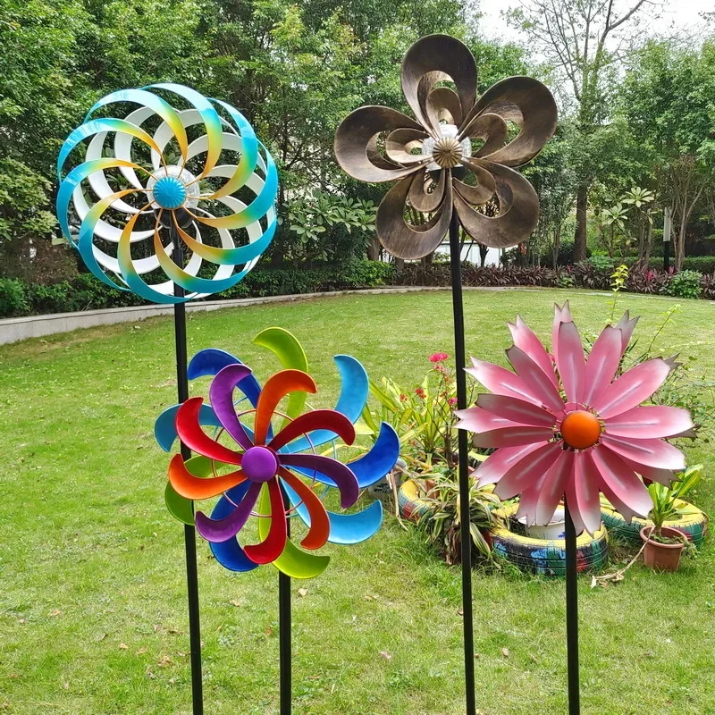 Garden Windmill Double-Sided Tulip Petal Leaf Windmill Garden Yard Outdoor Decor Rotating Ornaments Decorative Wind Spinner Gift