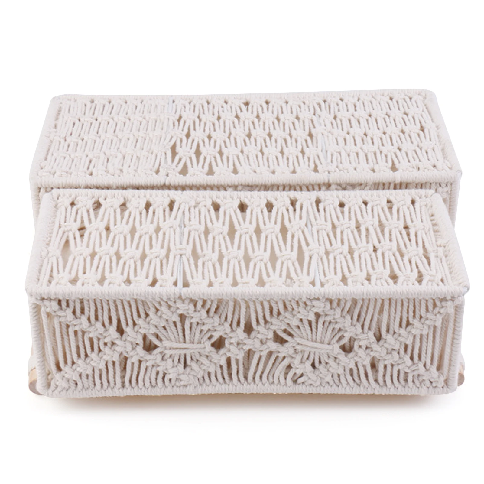 Woven Cotton Rope Storage Basket Multifunctional White Tissue Store Box Vintage Boho Decoration For Kitchen Living Room Bathroom