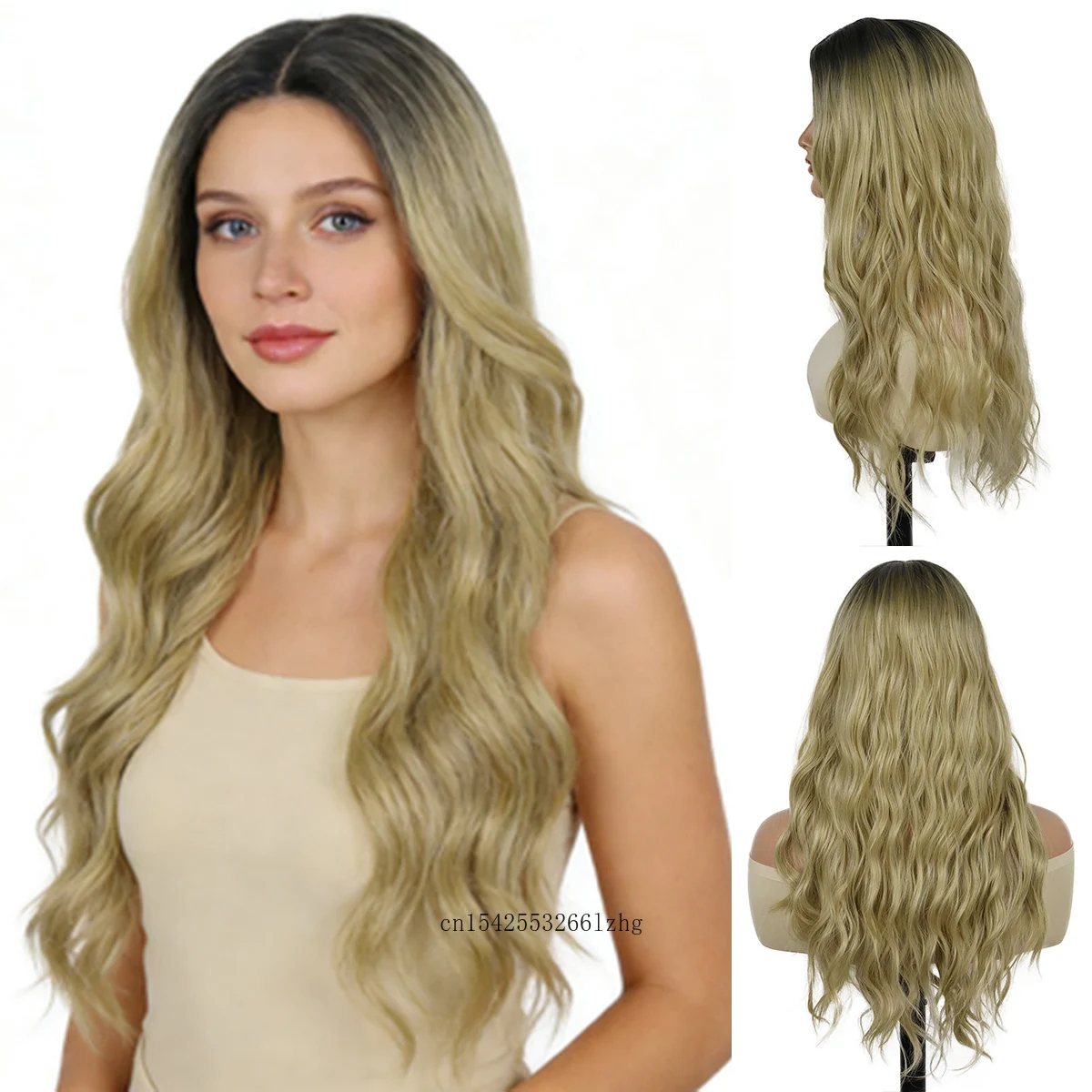 

Синтетический парик GNIMEGIL Ombre Blonde для женщин, 28 дюймов, с центральным пробором, длинные волны, для косплея, естественный вид, термостойкий