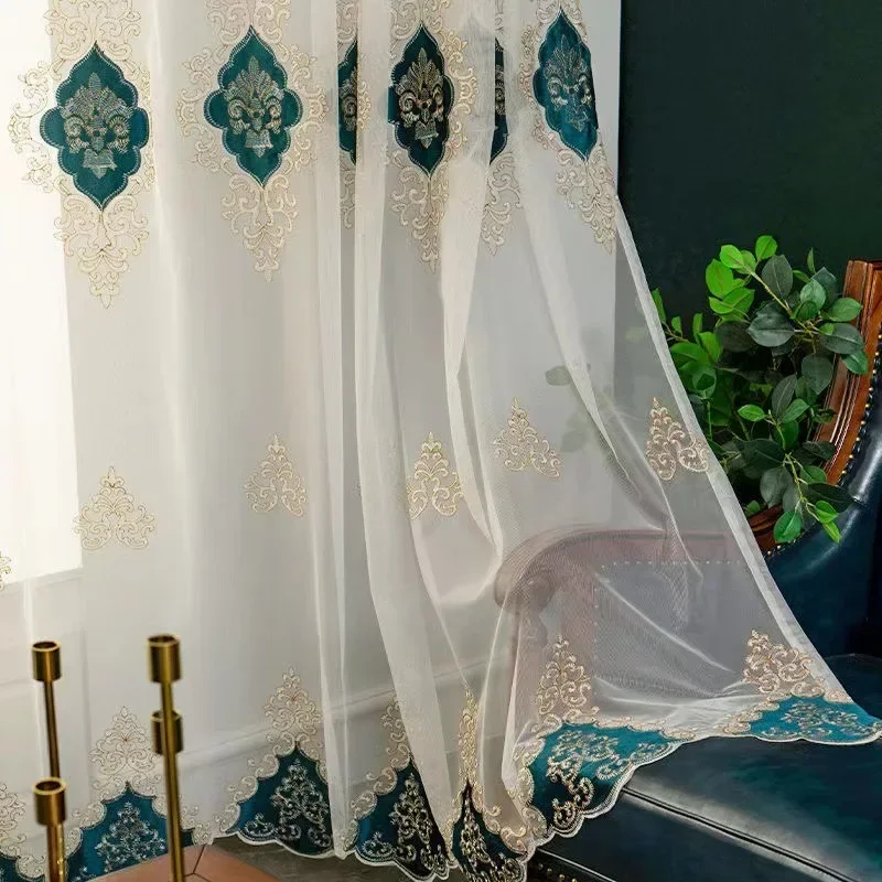 ستائر غزل شفافة لنافذة JS 1 قطعة ستارة تول مطرزة على الطراز الأوروبي الفاخر لغرفة المعيشة وغرفة نوم فوال رائعة