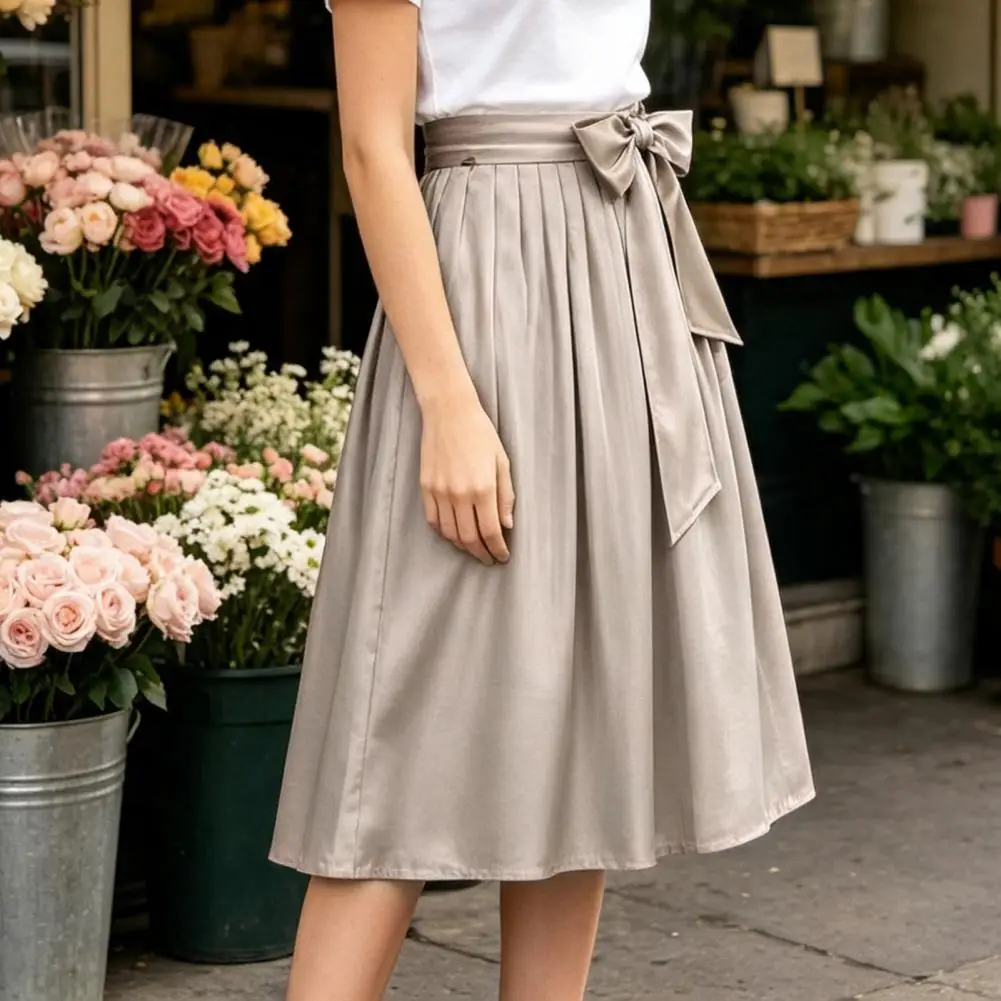 Vintage Satin Pleated Skirt for Women, Bavarian Oktoberfest Traditional Dirndl Skirt, German Costume Skirt with Bow