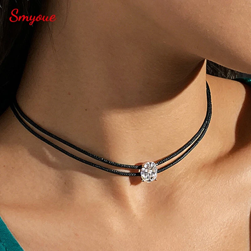 Smyoue 3CT Moissanite Braided Cord Necklace for Women Adjustable Choker Chain Dainty Oval Cut Birthday Gift S925 Pure Silver