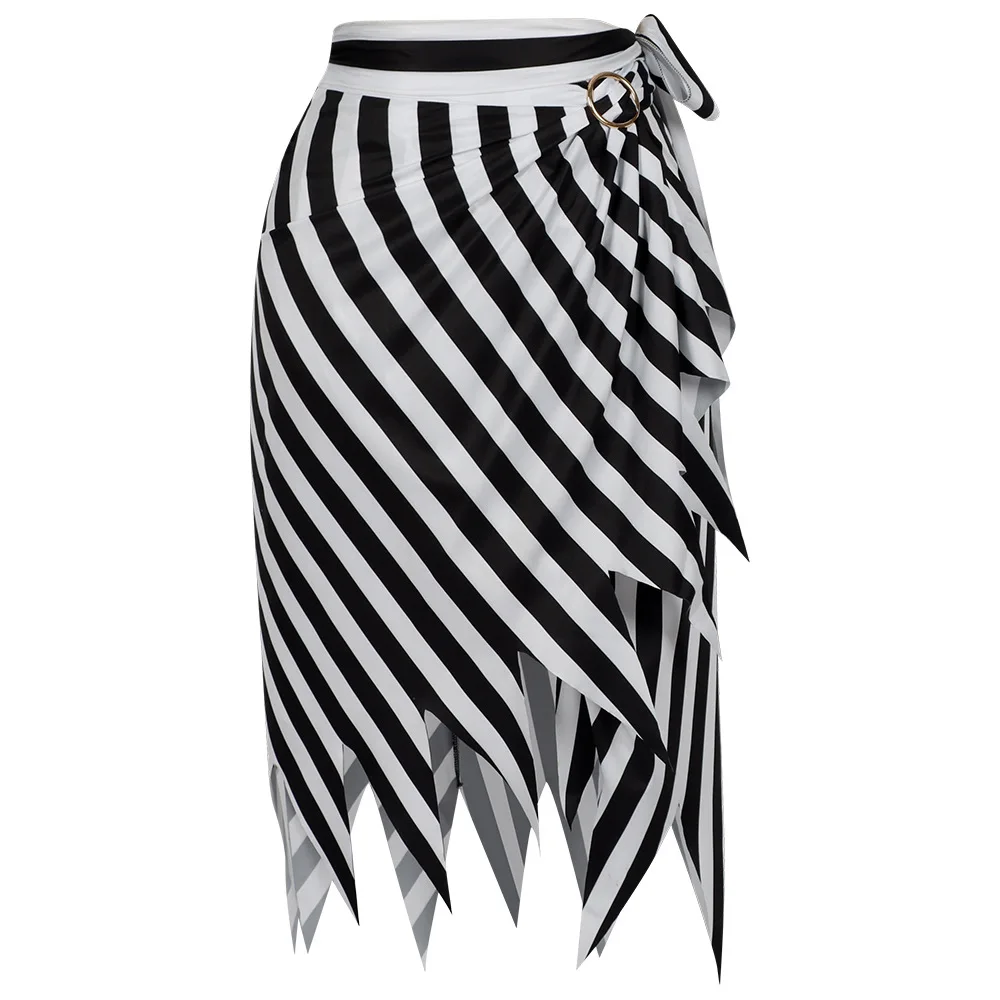 

Черная, красная полосатая нерегулярная юбка на шнуровке с шарфом, средневековая винтажная тематическая одежда, новый женский костюм пирата на Хэллоуин